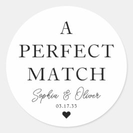 Pegatina Redonda Sencillo A COINCIDENCIA PERFECTA Boda Corazón Coin