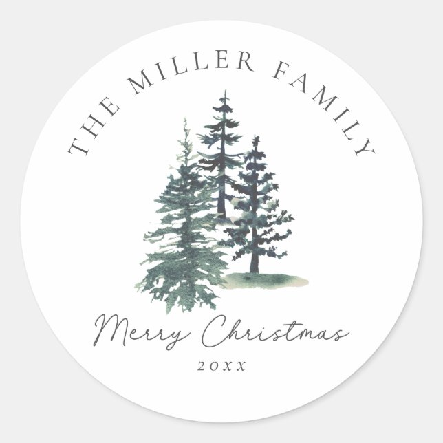 Pegatina Redonda Sencillo árbol de Navidad elegante | Árbol de pino (Anverso)