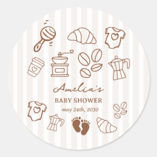 Pegatina Redonda Sencillo Baby Is Brewing Doodle Coffee Baby Shower