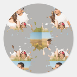 Pegatina Redonda Sencillo collage de fotos en círculo personalizado