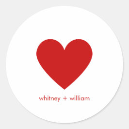 Pegatina Redonda Sencillo Corazón Rojo Moderno Amor Moda Minimalist