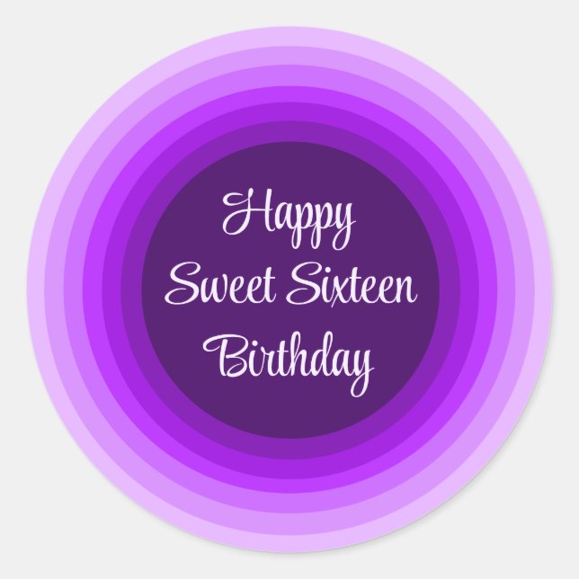 Pegatina Redonda Sencillo dulce feliz 16 cumpleaños arcoiris morado (Anverso)
