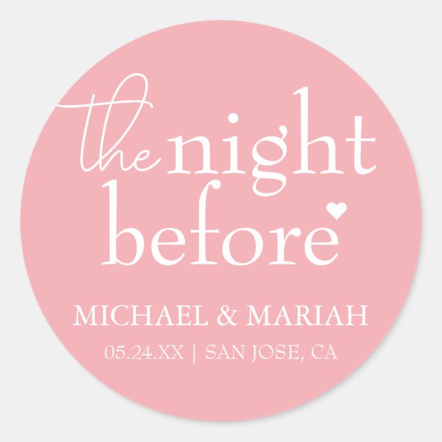 Pegatina Redonda Sencillo Elegante La Noche Antes Cena de Ensayo  (Anverso)