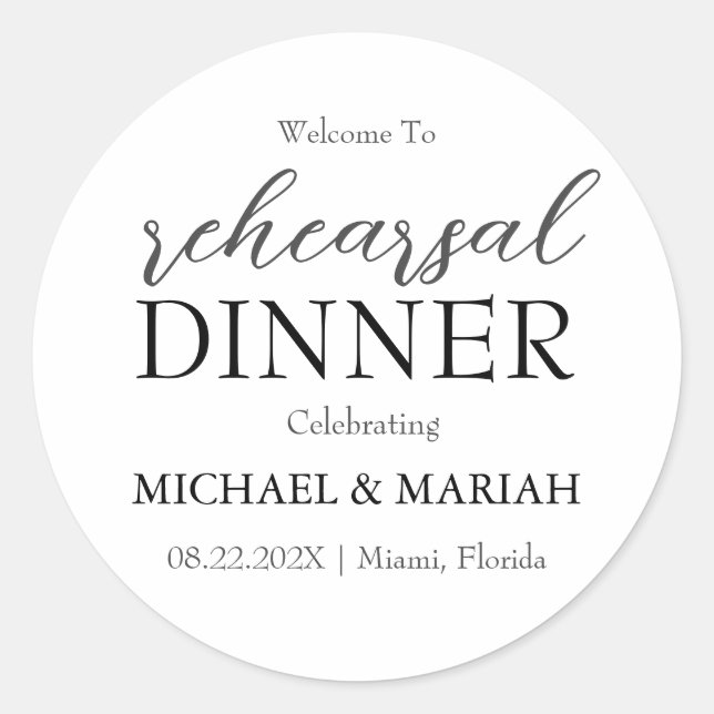 Pegatina Redonda Sencillo Elegante La Noche Antes Cena de Ensayo  (Anverso)