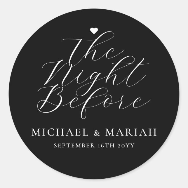 Pegatina Redonda Sencillo Elegante La Noche Antes Cena de Ensayo  (Anverso)