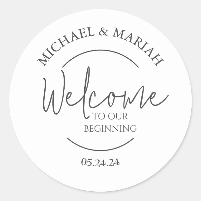 Pegatina Redonda Sencillo Elegante Moderno Agradecimiento Boda (Anverso)