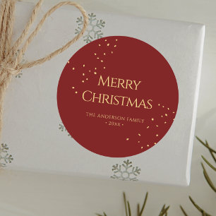Pegatina Redonda Sencillo elegante Red & Gold Confetti Feliz Navida