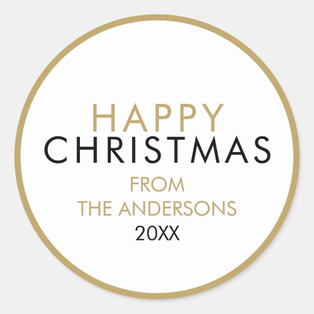 Pegatina Redonda Sencillo Feliz Navidad Nombre de Familia Moderno (Anverso)