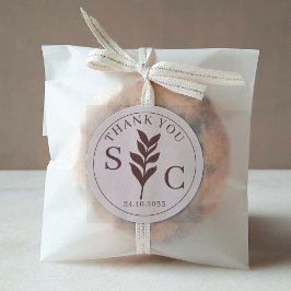 Pegatina Redonda Sencillo Foliage TerracottaMonograma del Favor de