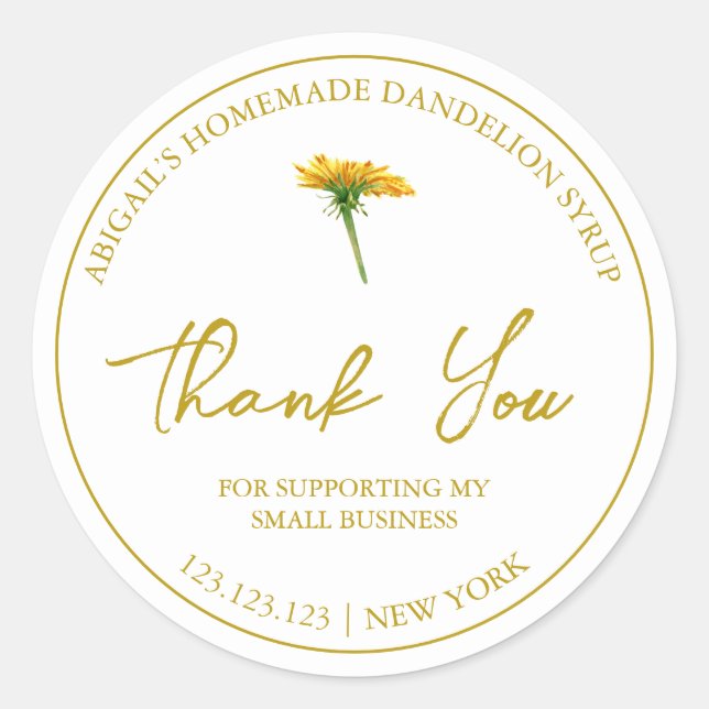 Pegatina Redonda Sencillo jarabe de dandelion casero Gracias Etique (Anverso)