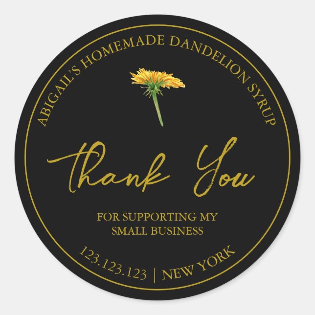 Pegatina Redonda Sencillo jarabe de dandelion casero Gracias Etique (Anverso)