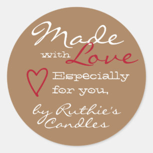 Pegatina Redonda Sencillo Minimalista hecho con amor Corazón de col