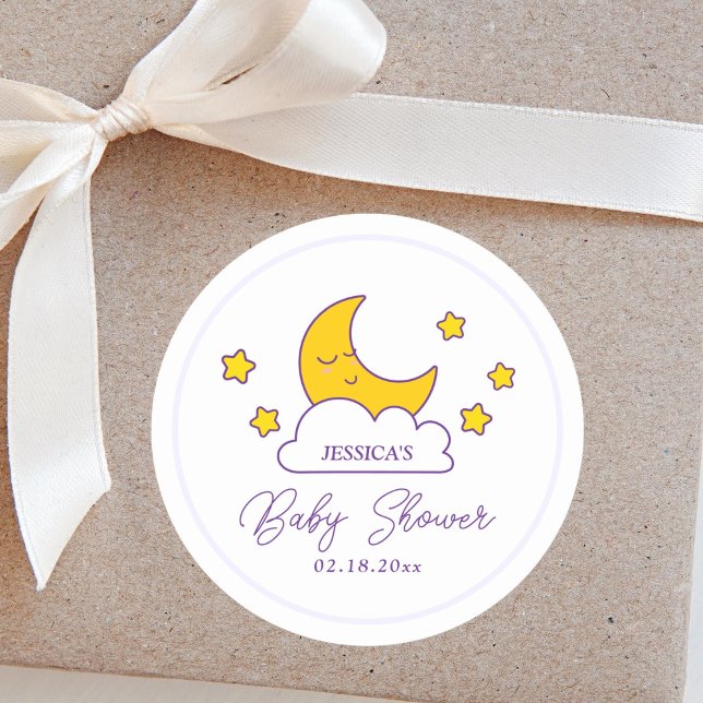Pegatina Redonda Sencillo sobre la luna Baby Shower neutral de géne (Subido por el creador)