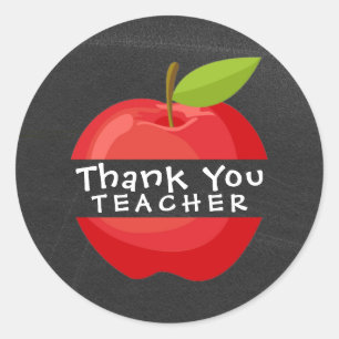Pegatina Redonda Sencillo Tablero De Manzana Roja Gracias Profesor