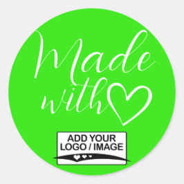 Pegatina Redonda Sencillo Verde Minimalista Hecho Con Logo Del Cora