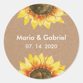 Pegatina Redonda Sencillo y elegante girasol rústico. Personalizado