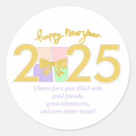 Pegatina Redonda Sencillos Navidades elegantes Caja de regalo de Añ