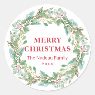 Pegatina Redonda Sencillos Navidades modernos de Wreath Joy