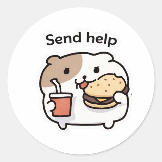 Pegatina Redonda Send Help Meme Sticker – Funny cute animal (Anverso)