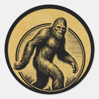Pegatina Redonda Senderismo con Bigfoot
