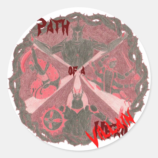 Pegatina Redonda "Sendero de un héroe" Villains Emblem (con título) (Anverso)