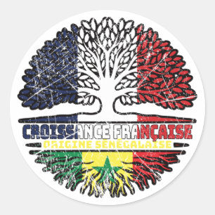 Pegatina Redonda Senegal Senegalés Francia árbol de origen francés 