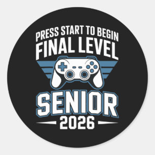 Pegatina Redonda Senior Cl de 2026 Regreso a la Escuela Gamer Senio