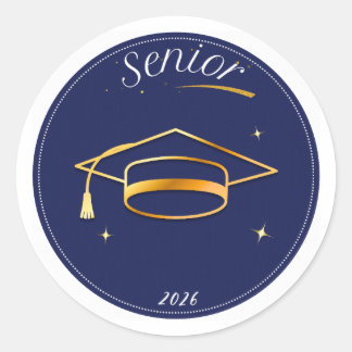Pegatina Redonda Senior Class of 2026 Graduation Cap Round Sticker 