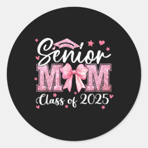 Pegatina Redonda Senior Mom 2025 Graduation Cl De 2025 Coquette Bow