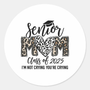 Pegatina Redonda Senior Mom Cl De 2025 Senior Mama 2025 Leopard Gra