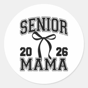 Pegatina Redonda Senior Mom Cl Of 2026 Graduation Cute Mama Coquett