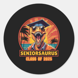 Pegatina Redonda Seniorsaurus Senior Cl De 2025 Funny Dinosaur Grad