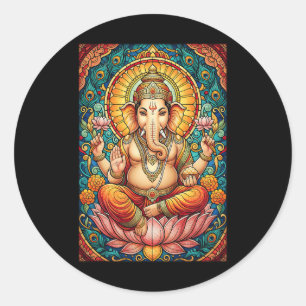 Pegatina Redonda Señor Ganesha Vidrio Manchado Dios Hindú Hinduismo