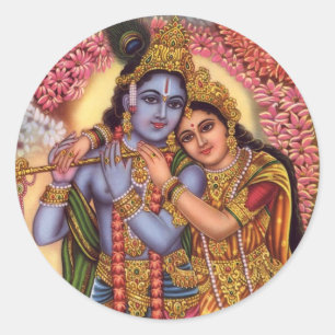 Pegatina Redonda Señor Krishna y Radha