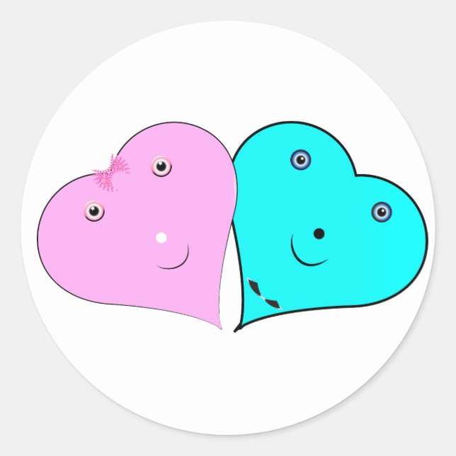 Pegatina Redonda señor y señora corazones (Anverso)