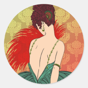 Pegatina Redonda Señora con damasco - BIANCA del art déco: Navida