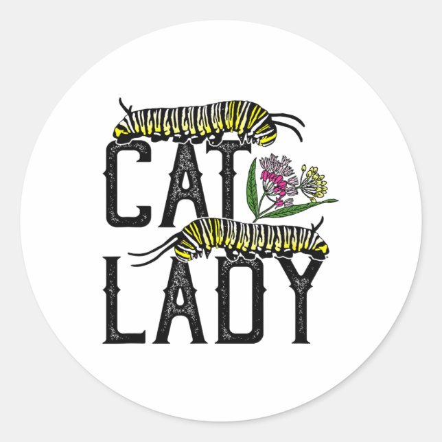 Pegatina Redonda Señora del gato - Funny mariposa monarca (Anverso)