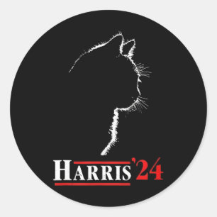 Pegatina Redonda Señora Del Gato Por El Presidente De Kamala Harris