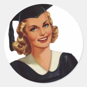 Pegatina Redonda Señora educada rubia del vintage