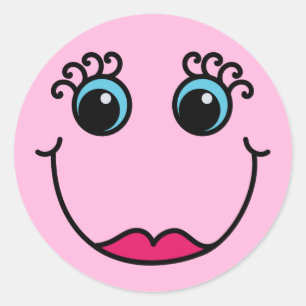 Pegatina Redonda Señora Emoji Face Light-pink