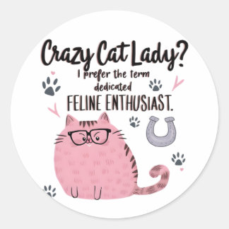 Pegatina Redonda ¿Señora Gata Loca? Regalo Divertido para Amantes d