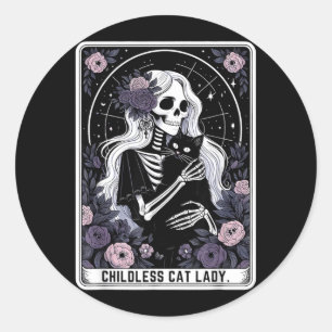 Pegatina Redonda Señora Gata sin Hijos Tarjeta del Tarot de Esquele