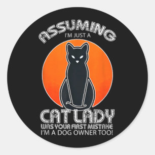 Pegatina Redonda Señora Gato Uming Halloween _ Perro Y Gato Negro