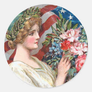 Pegatina Redonda Señora Liberty_Sticker del vintage