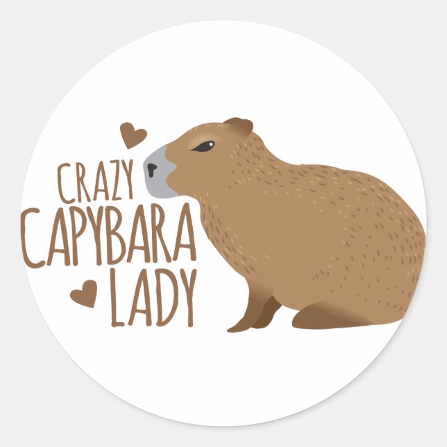Pegatina Redonda señora loca del capybara (Anverso)