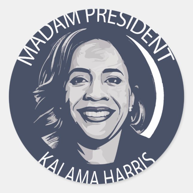 Pegatina Redonda Señora Presidenta Kamala Harris (Anverso)