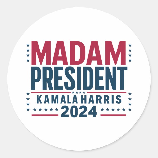 Pegatina Redonda Señora Presidenta Kamala Harris 2024 Votación demó (Anverso)