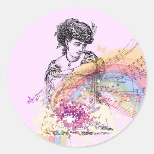 Pegatina Redonda Señora PrettyPinkMusicColorSplash Stickers del
