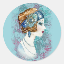 Pegatina Redonda Señora Vintage de la Moda-