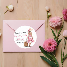 Pegatina Redonda Señorita a Señora Viaje Vestido Rosa Lazo Despedid
